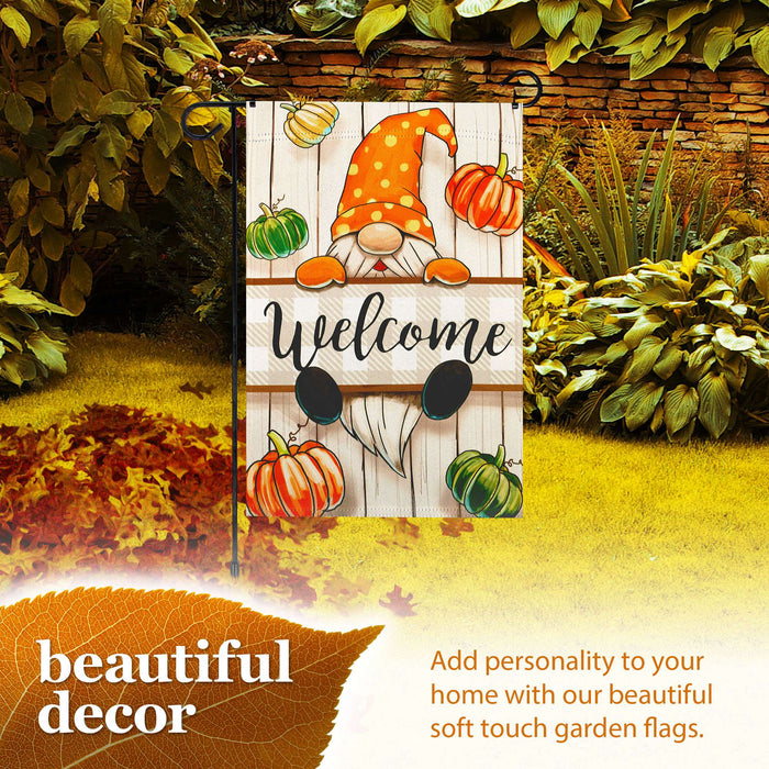 G128 Combo Pack: Garden Flag Stand 36x16IN & Garden Flag Autumn Welcome Gnome Printed 12x18IN Double Sided