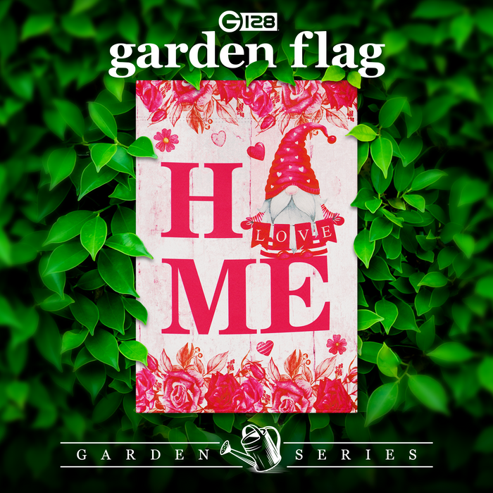G128 Garden Flag Happy Valentine's Day Gnome Holding Love Sign 12"x18" Blockout Fabric
