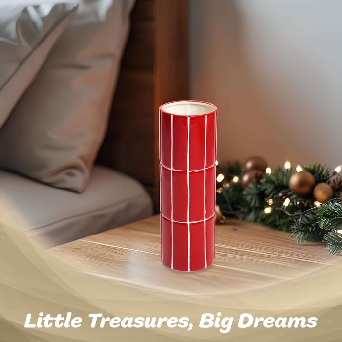 G128 red plaid ceramic decorative vase, 10 inches tall
