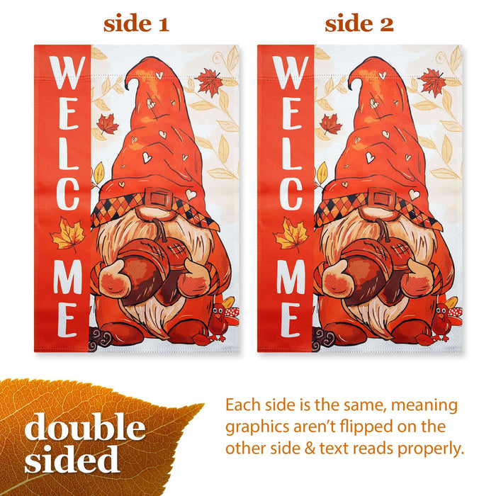 G128 Welcome Fall Gnome Acorn Garden Flag 12x18 In Double Sided Fall Yard Garden Lawn Decoration