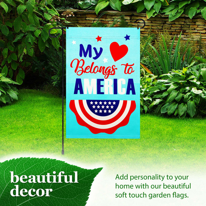G128 Combo Pack: Garden Flag Stand 36x16IN & Garden Flag Heart America Belongs Printed 12x18IN Double Sided