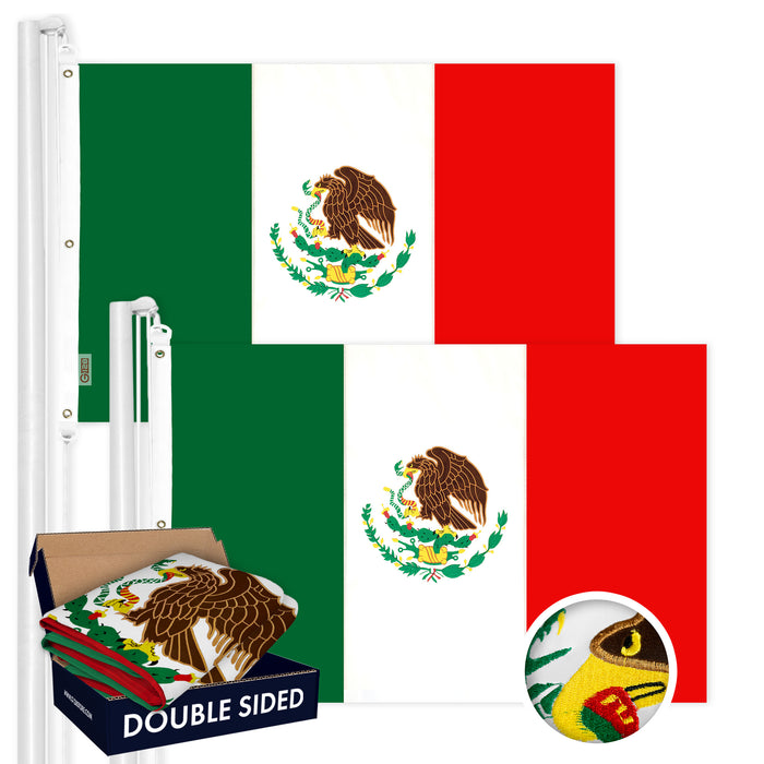 G128 2 Pack: Mexico Mexican Flag | 6x10 Ft | Double ToughWeave Series Double Sided Embroidered 210D Polyester | Country Flag, Embroidered Design, Indoor/Outdoor, Brass Grommets, Heavy Duty, 3-ply
