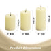 G128 set of three white flameless LED pillar candles in 6, 5, and 4 inch heights