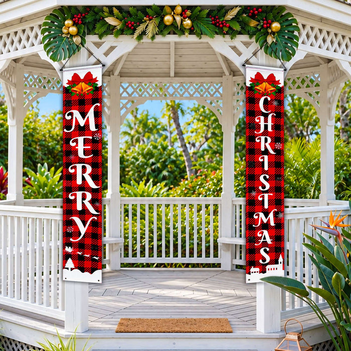 G128 Merry Christmas buffalo plaid door banners, 2 pack, 12 x 71 inch, photo 4