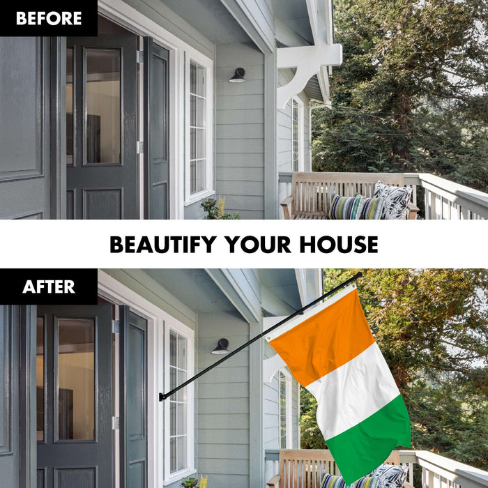 G128 Combo Pack: 6 Ft Twist Free Aluminum Spinning Flagpole (Black) & Ivory Coast Flag | 3x5 Ft | LiteWeave Pro Series Printed 150D Polyester | Pole with Flag Included