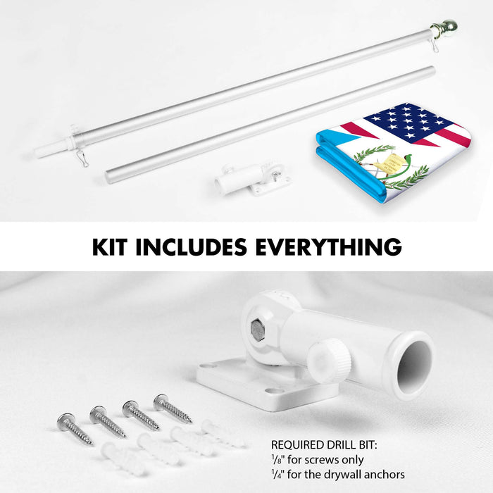 G128 Combo Pack: 6 Ft Tangle Free Aluminum Spinning Flagpole (Silver) & Guatemala USA Friendship Flag | 3x5 Ft |LiteWeave Pro Series Printed 150D Polyester | Pole with Flag Included