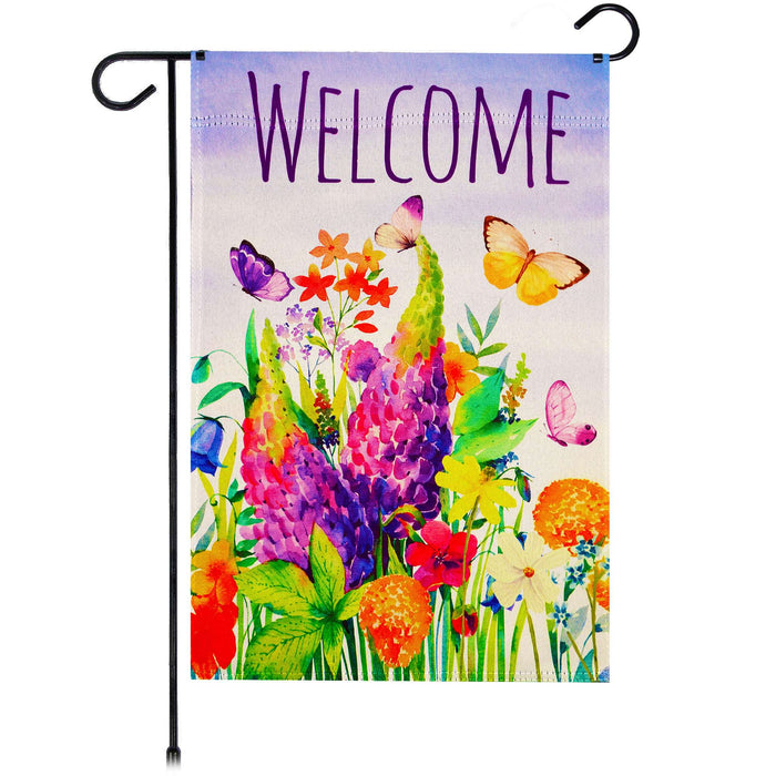G128 Spring Floral Butterfly Welcome Garden Flag 12x18 In Double Sided Yard Garden Lawn Decoration