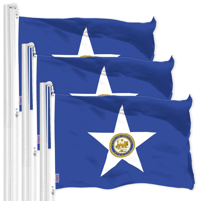 G128 3 Pack: Houston Flag | 3x5 Ft | LiteWeave Pro Series Printed 150D Polyester | City Flag, Indoor/Outdoor, Vibrant Colors, Brass Grommets