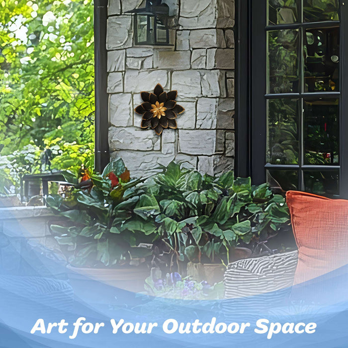 G128 9 IN Black and Gold Flower Metal Wall Art Decor | Elegant Floral Wall Hanging Decor for Indoor Living Room Bedroom Office Outdoor Garden Patio Yard