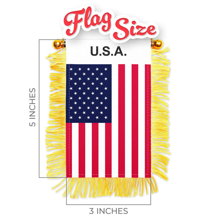 G128 USA American Fringy Flag | Fringy Hanging Double Sided Flag with Suction Cup, Window and Car Rearview Mirror Decor