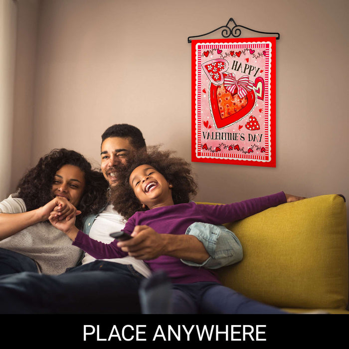 G128 Combo Pack Garden Flag Hanger 14IN & Garden Flag Happy Valentine's Day Heart Cookie Printed 12x18IN Double Sided