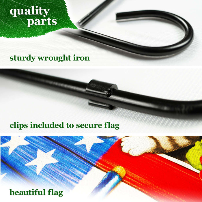 G128 Combo Pack: Garden Flag Stand 36x16IN & Garden Flag Welcome Kitten Patriotic Printed 12x18IN Double Sided