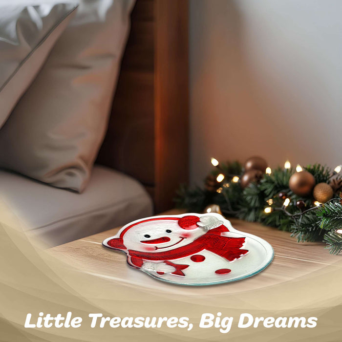 G128 snowman glass Christmas serving platter, 10 inch holiday plate