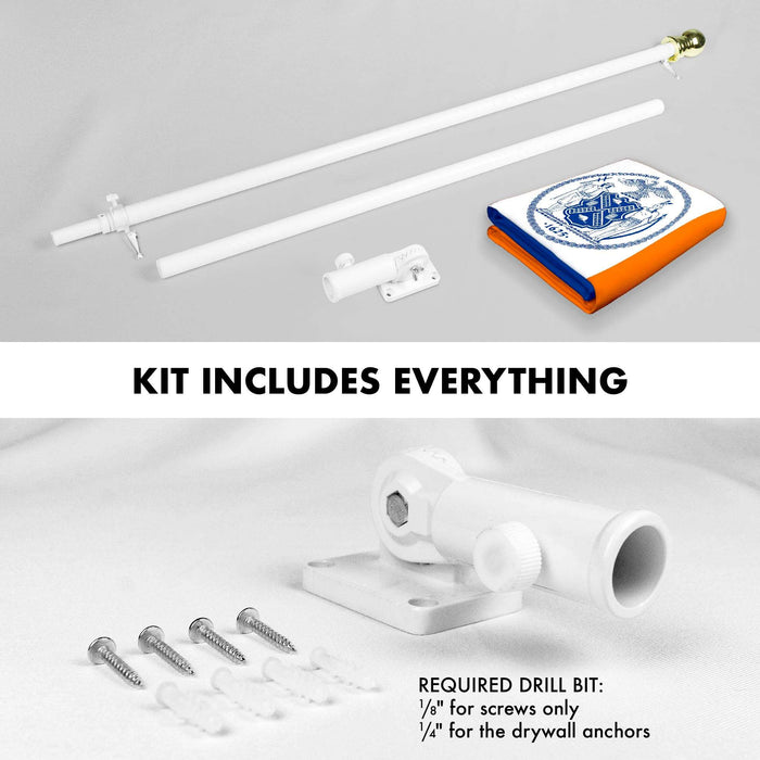 G128 Combo Pack: 6 Ft Twist Free Aluminum Spinning Flagpole (White) & New York Flag | 3x5 Ft | LiteWeave Pro Series Printed 150D Polyester | Pole with Flag Included