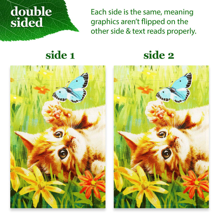 G128 Combo Pack: Garden Flag Stand 36x16IN & Garden Flag Kitten Butterfly Flowers Printed 12x18IN Double Sided