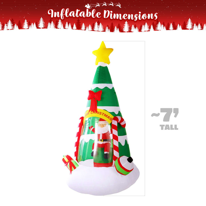 G128 7 ft Inflatable Christmas Tree with Santa Claus, Candy Canes & LED Lights, Christmas Outdoor Holiday Yard Decoration, Fast Inflate, Weather-Resistant, Outdoor Use