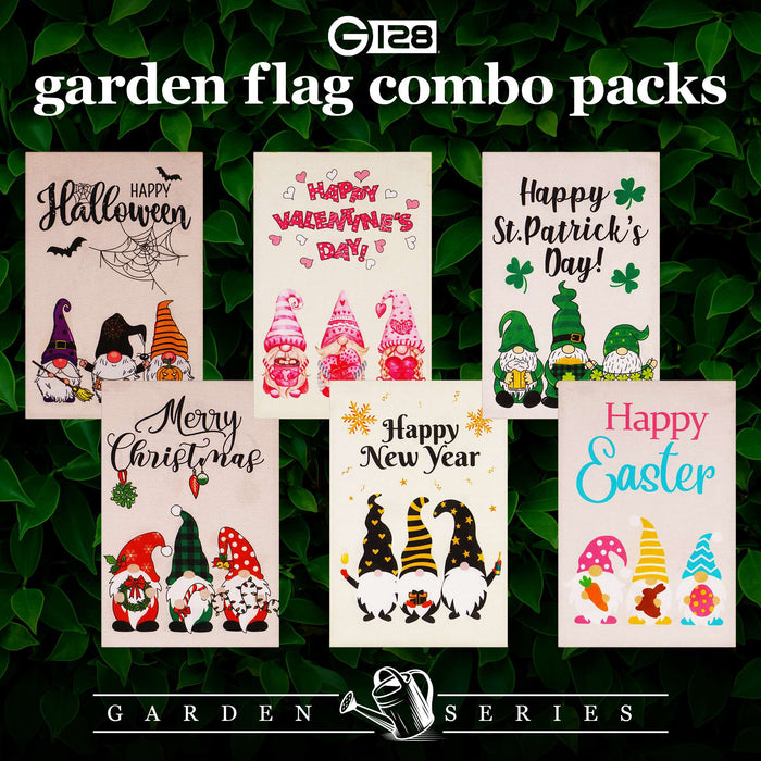 G128 set of 6 holiday gnomes garden flags, 12x18 inch