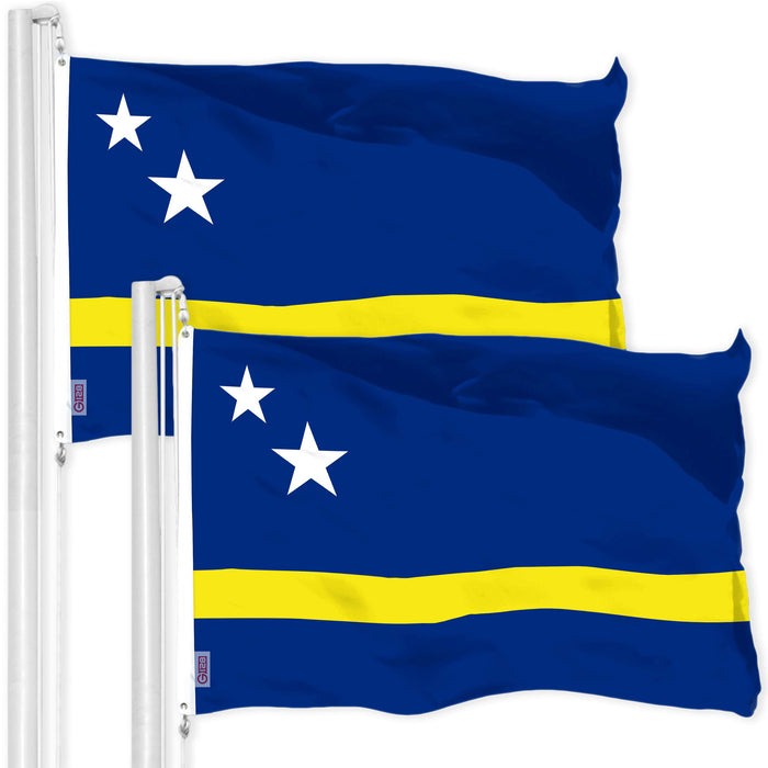 G128 2 Pack: Curacao Curacaoan Flag | 3x5 Ft | LiteWeave Pro Series Printed 150D Polyester | Indoor/Outdoor, Vibrant Colors, Brass Grommets