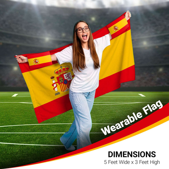G128 World Soccer Tournament 2026 Cup Soccer Fan Set 6PCS, Spain Fan Merch with Flag and Koozie, Accessories for Sports Parties