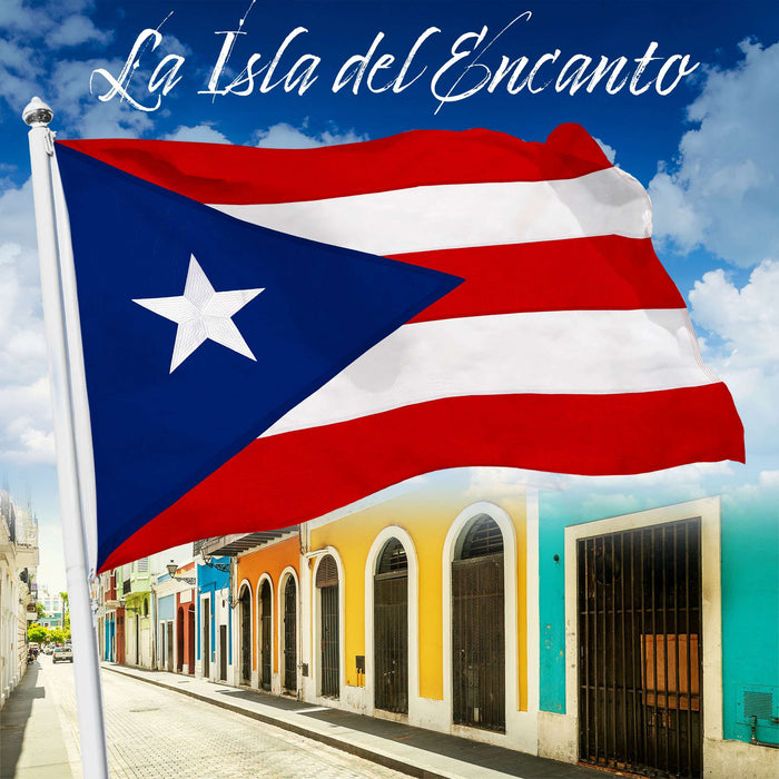 G128 Puerto Rico Puerto Rican Flag | 2x3 Ft | StormFlyer Series Embroidered 220GSM Spun Polyester | Embroidered Design, Indoor/Outdoor, Brass Grommets, Heavy Duty, All Weather