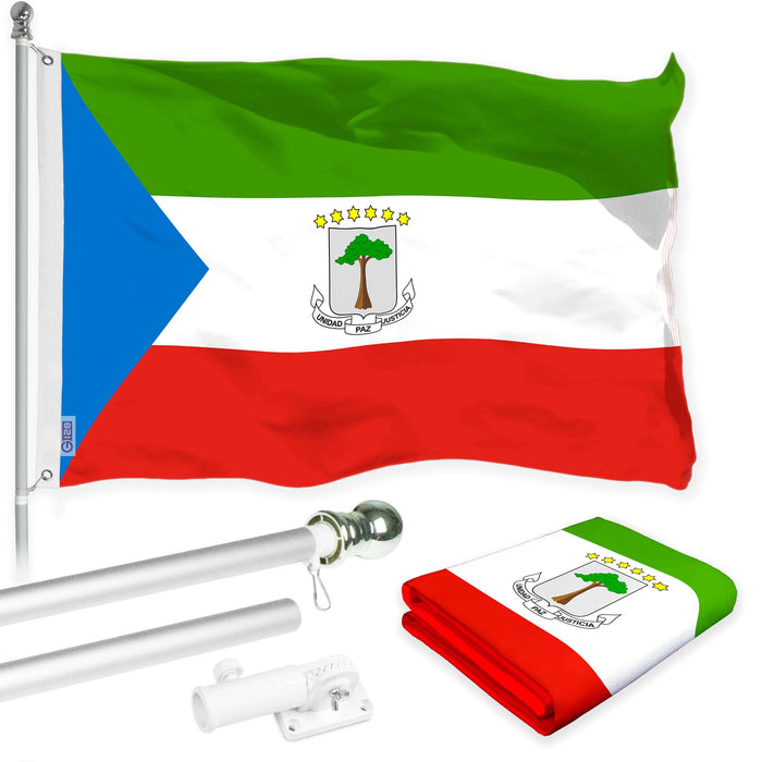 G128 Combo Pack: 6 Ft Twist Free Aluminum Spinning Flagpole (Silver) & Equatorial Guinea Flag | 3x5 Ft | LiteWeave Pro Series Printed 150D Polyester | Pole with Flag Included