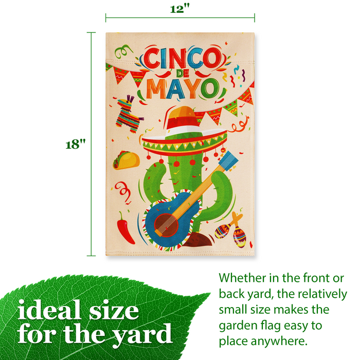 G128 Garden Flag Cinco De Mayo Cactus Double Sided 12"x18" Blockout Fabric | Outdoor Seasonal Holiday Home Yard Decor