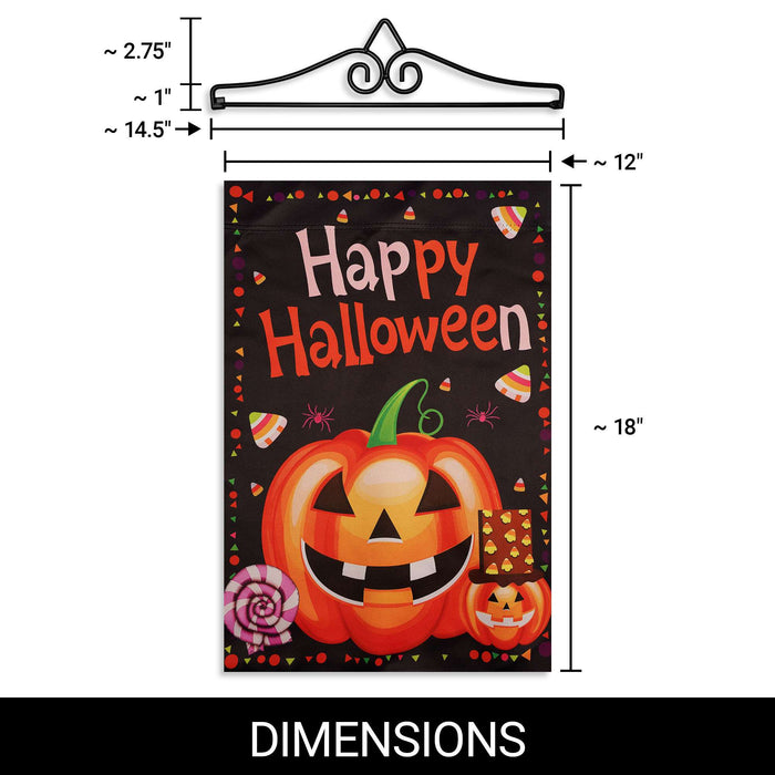 G128 12x18IN Happy Halloween Pumpkin Candy Garden Flag with 14IN Hanger