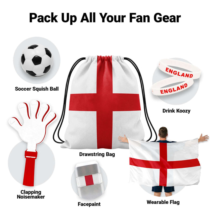 G128 World Soccer Tournament 2026 Cup Soccer Fan Set 6PCS, England Fan Merch with Flag and Bracelet, Accessories for Sports Parties