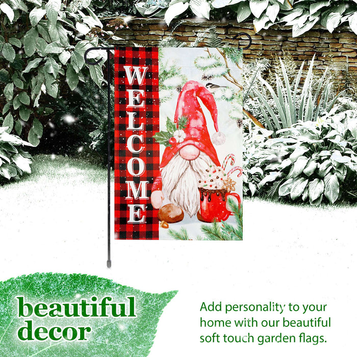 G128 36x16IN Garden Flag Stand & 12x18 Welcome Christmas Gnome Flag Kit