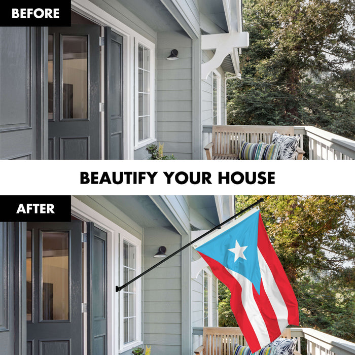 G128 Combo Pack: 5 Ft Twist Free Aluminum Spinning Flagpole (Black) & Puerto Rico Light Blue PR Flag | 2x3 Ft | LiteWeave Pro Series Printed 150D Polyester | Pole with Flag Included