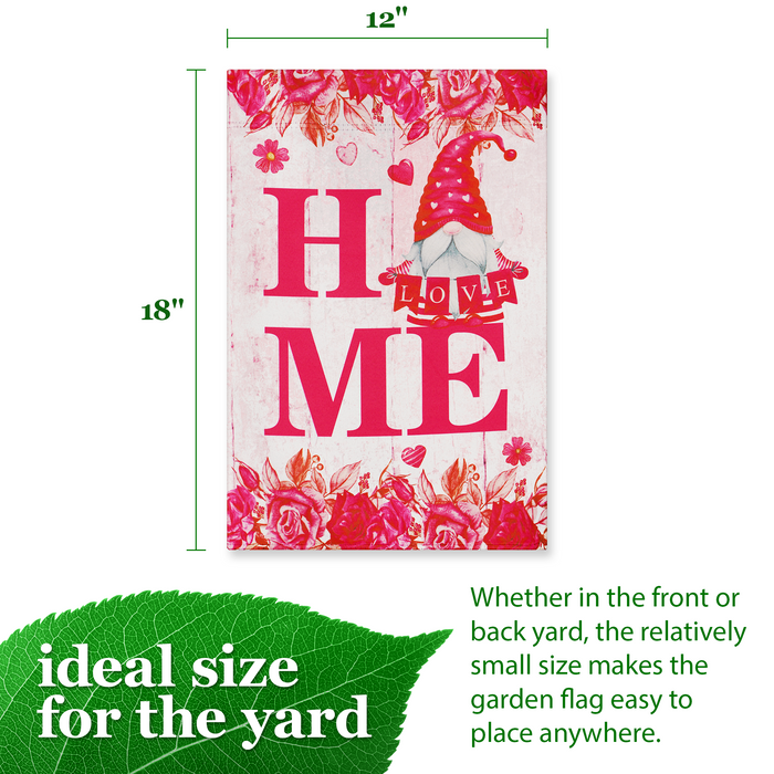 G128 Garden Flag Happy Valentine's Day Gnome Holding Love Sign 12"x18" Blockout Fabric
