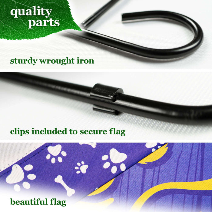 G128 Combo Pack: Garden Flag Stand Black 36x16IN & Garden Flag Welcome to the Dog House Yellow Labrador Printed 12x18IN Double Sided Yard Lawn Decoration