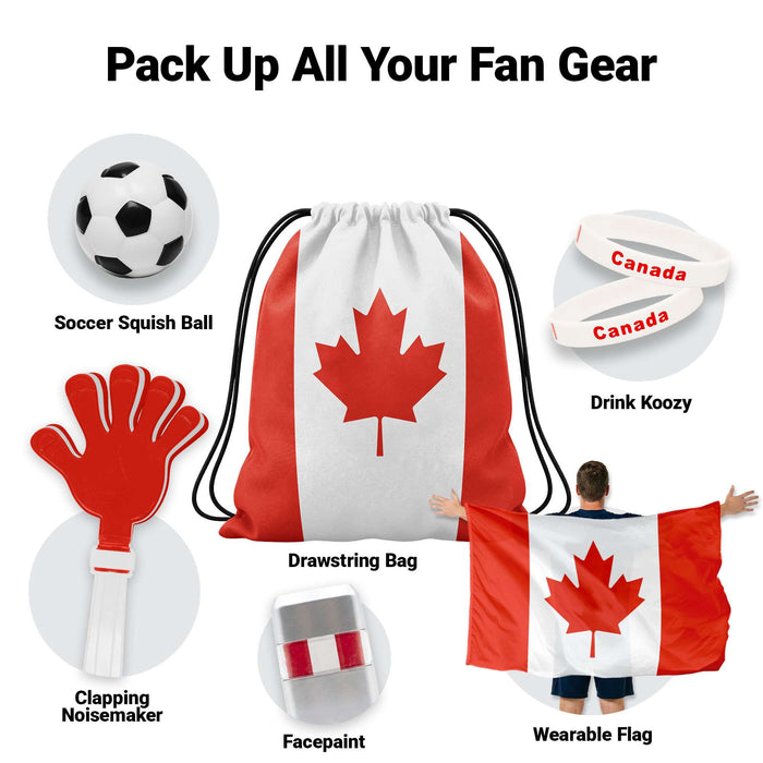 G128 World Soccer Tournament 2026 Cup Soccer Fan Set 6PCS, Canada Fan Merch with Flag and Bracelet, Accessories for Sports Parties