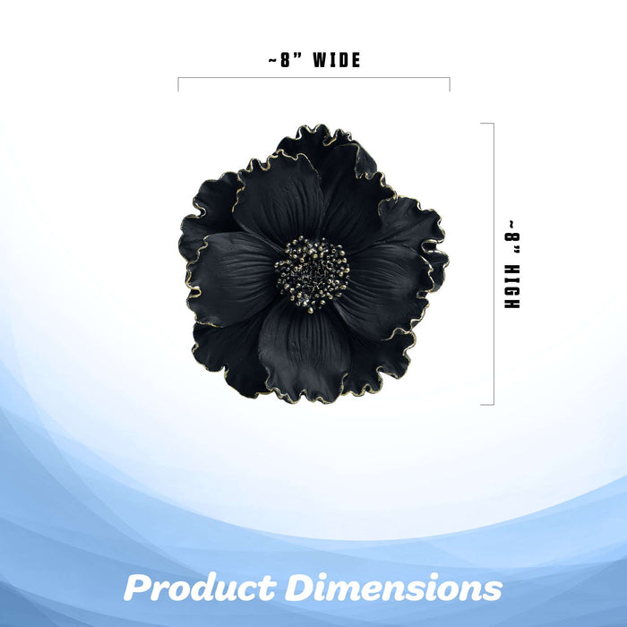 G128 black flower resin wall art hanging decor, 6 inch nominal size
