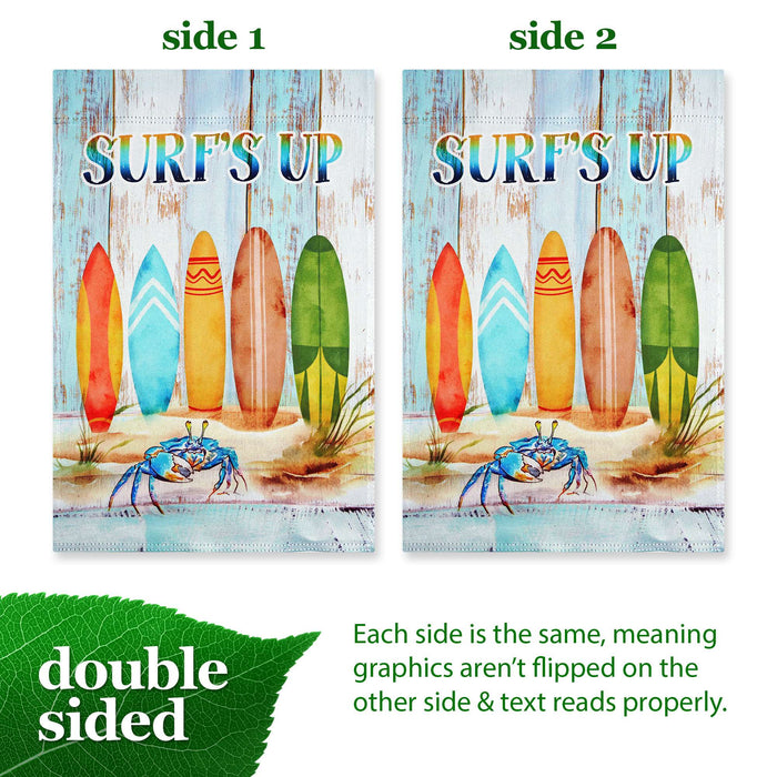 G128 Surfs Up Surfboard Beach Garden Flag 12x18 In Double Sided Summer Yard Garden Lawn Decoration
