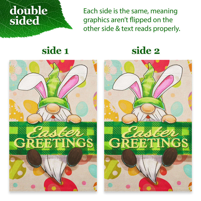 G128 Combo Pack: Garden Flag Stand 36x16IN & Garden Flag Happy Easter Gnome Greetings Printed 12x18IN Double Sided
