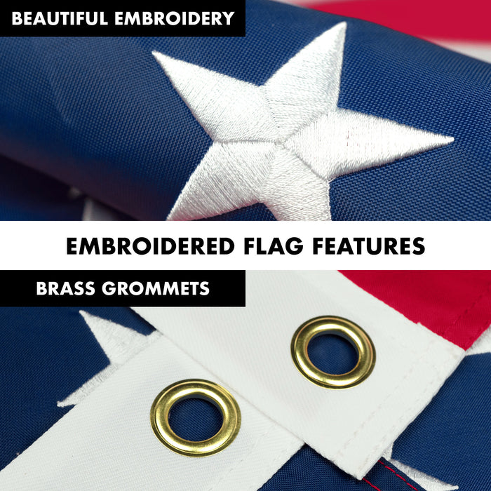 G128 - 5 Feet Tangle Free Spinning Flagpole (Silver) American Flag Brass Grommets Embroidered 2x3 ft American Flag Brass Grommets (Flag Included) Aluminum Flag Pole