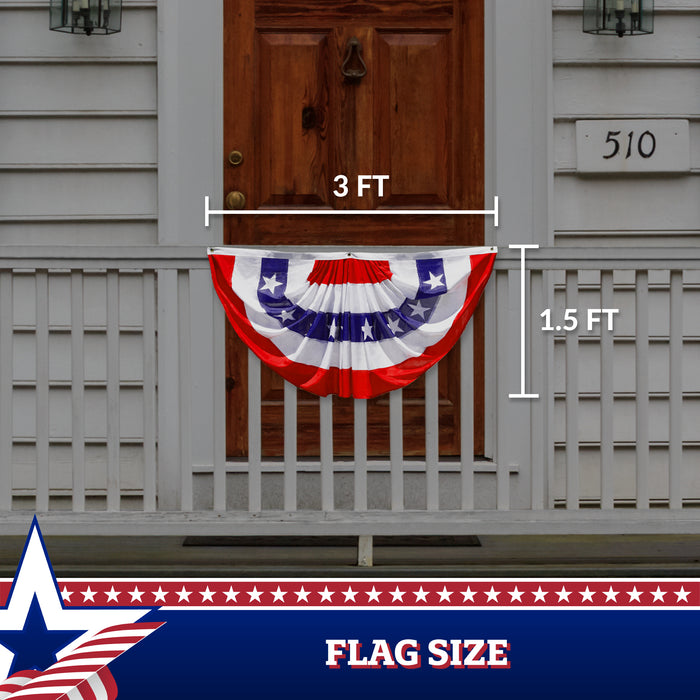 USA Pleated Fan Flag, 1.5x3 Feet American USA Bunting Decoration Flags Printed Patriotic Stars & Stripes with Canvas Header and Brass Grommets