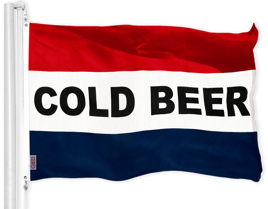 G128 Cold Beer sign Flag | 3x5 feet | Printed 150D Indoor/Outdoor, Vibrant Colors, Brass Grommets, Quality Polyester, Much Thicker More Durable Than 100D 75D Polyester