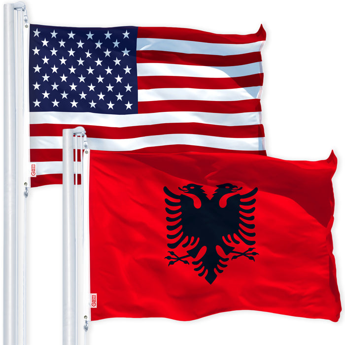 G128 Combo Pack: USA American Flag 3x5 Ft 150D Printed Stars & Albania Flag 3x5 Ft 150D Printed