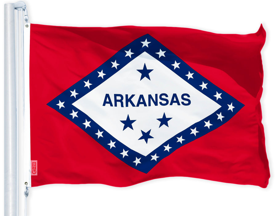 G128 Combo Pack: USA American Flag 3x5 Ft 150D Printed Stars & Arkansas State Flag 3x5 Ft 150D Printed
