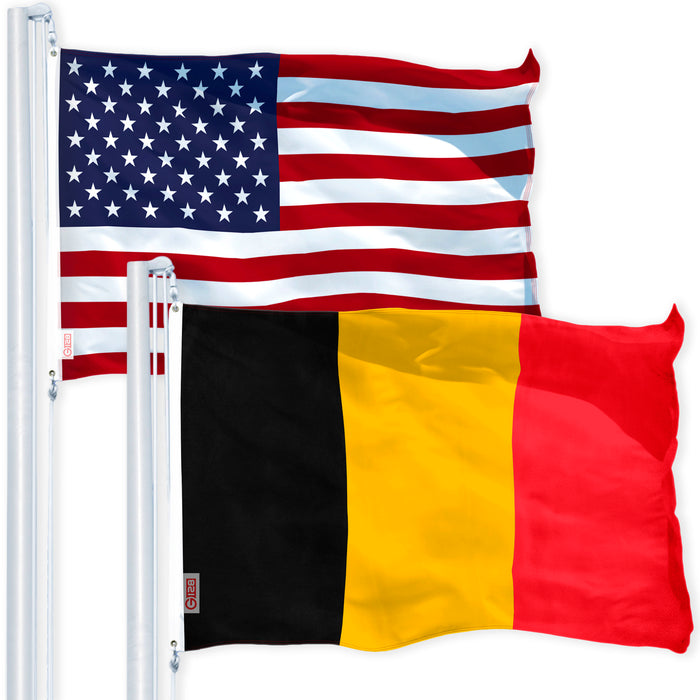 G128 Combo Pack: USA American Flag 3x5 Ft 150D Printed Stars & Belgium (Belgian) Flag 3x5 Ft 150D Printed