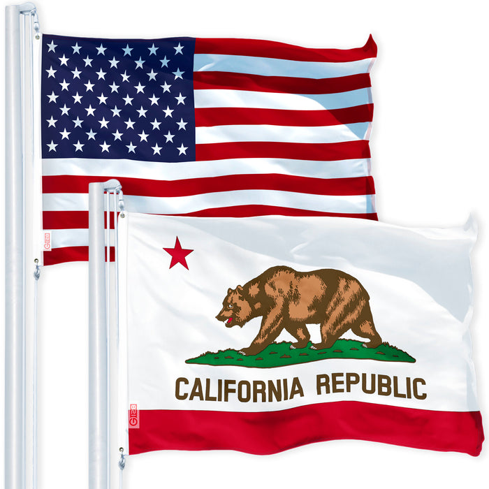 G128 Combo Pack: USA American Flag 3x5 Ft 150D Printed Stars & California State Flag 3x5 Ft 150D Printed