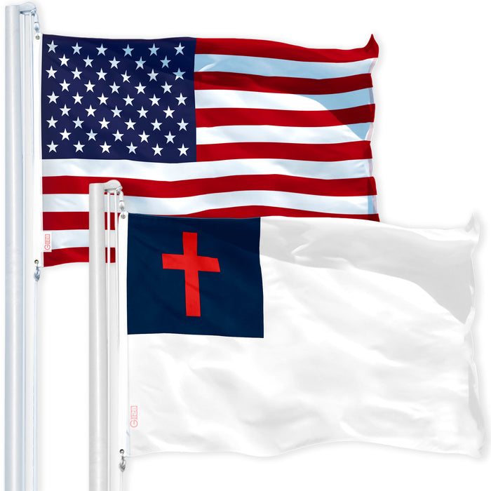 G128 Combo Pack: USA American Flag 3x5 Ft 150D Printed Stars & Christian Flag 3x5 Ft 150D Printed