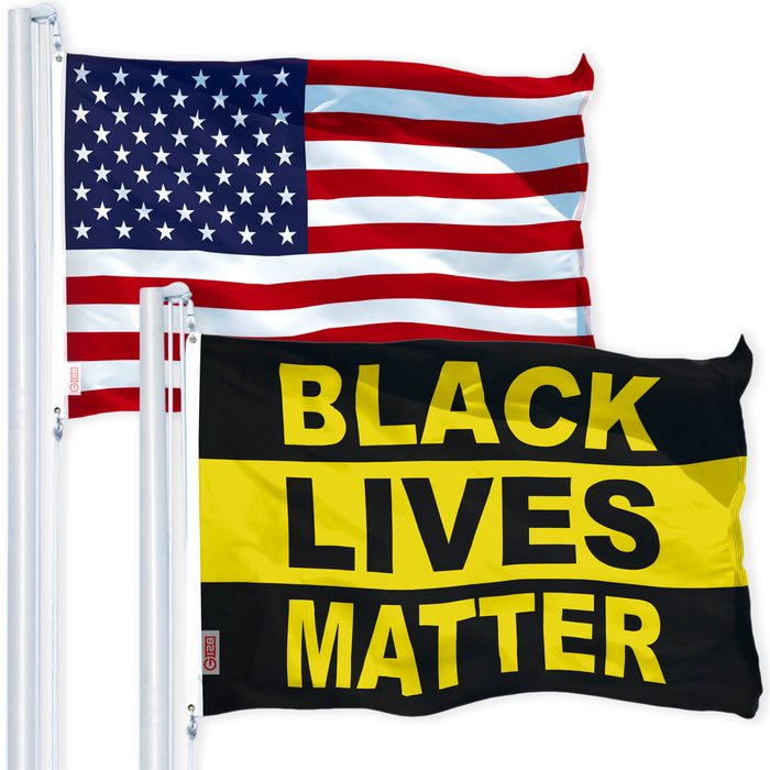G128 Combo Pack: USA American Flag 3x5 Ft 150D Printed Stars & Black Lives Matter (Black/Yellow) Flag 3x5 Ft 150D Printed