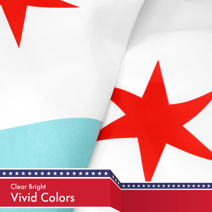 G128 Chicago City Flag | 3x5 feet | Printed 150D Quality Polyester
