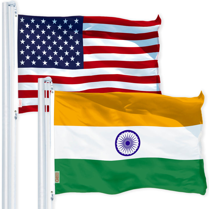 G128 Combo Pack: USA American Flag 3x5 Ft 150D Printed Stars & India Flag 3x5 Ft 150D Printed