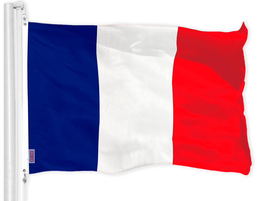 G128 Combo Pack: USA American Flag 3x5 Ft 150D Printed Stars & France (French) Flag 3x5 Ft 150D Printed