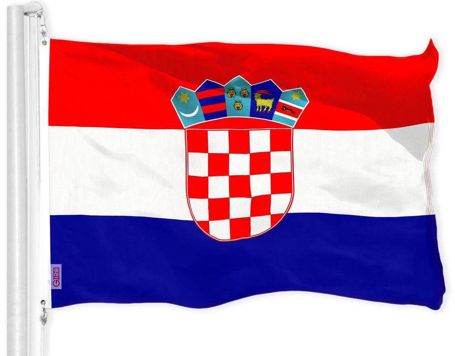 G128 Combo Pack: USA American Flag 3x5 Ft 150D Printed Stars & Croatia (Croatian) Flag 3x5 Ft 150D Printed