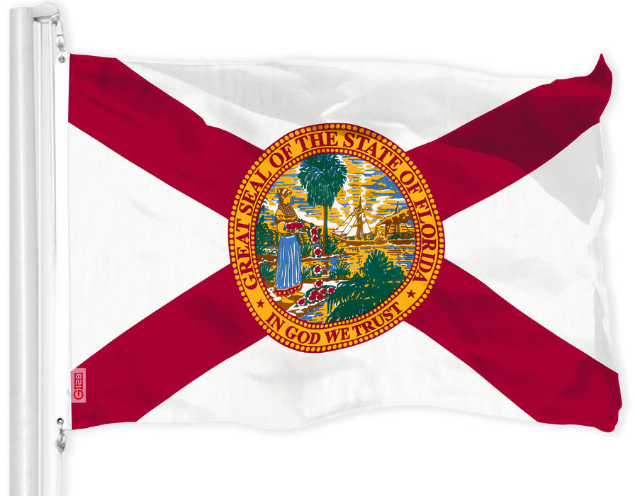 G128 Florida State Flag | 3x5 feet | Printed 150D, Indoor/Outdoor, Vibrant Colors, Brass Grommets, Quality Polyester, Much Thicker More Durable Than 100D 75D Polyester